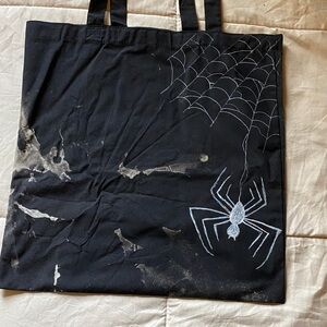 Black Tote Bag with Spider Web Design